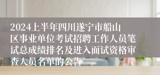 2024上半年四川遂宁市船山区事业单位考试招聘工作人员笔试总成绩排名及进入面试资格审查人员名单的公告