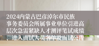 2024内蒙古巴彦淖尔市民族事务委员会所属事业单位引进高层次急需紧缺人才测评笔试成绩、进入面试人员名单及面试公告