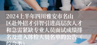 2024上半年四川雅安市名山区赴外招才引智引进高层次人才和急需紧缺专业人员面试成绩排名及进入体检人员名单的公告（综合类）