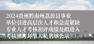 2024贵州黔南州荔波县事业单位引进高层次人才和急需紧缺专业人才考核初评成绩及拟进入考核测评环节人员名单公示