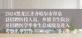 2024黑龙江齐齐哈尔市拜泉县招聘医技人员、乡镇卫生院公开招聘医学毕业生总成绩及进入考察名单公告