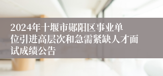 2024年十堰市郧阳区事业单位引进高层次和急需紧缺人才面试成绩公告
