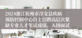 2024浙江杭州市淳安县疾病预防控制中心自主招聘高层次紧缺专业人才笔试成绩、入围面试人员名单公告