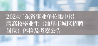 2024广东省事业单位集中招聘高校毕业生（汕尾市城区招聘岗位）体检及考察公告
