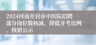 2024河南开封市中医院招聘部分岗位数核减、降低开考比例、核销公示