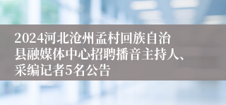 2024河北沧州孟村回族自治县融媒体中心招聘播音主持人、采编记者5名公告