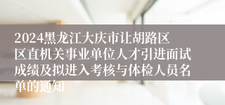 2024黑龙江大庆市让胡路区区直机关事业单位人才引进面试成绩及拟进入考核与体检人员名单的通知