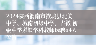 2024陕西渭南市澄城县北关中学、城南初级中学、古徵 初级中学紧缺学科教师选聘64人公告
