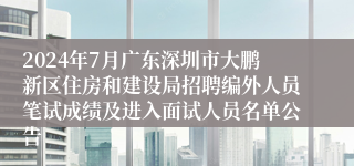 2024年7月广东深圳市大鹏新区住房和建设局招聘编外人员笔试成绩及进入面试人员名单公告