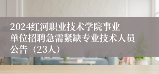 2024红河职业技术学院事业单位招聘急需紧缺专业技术人员公告（23人）