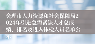 会理市人力资源和社会保障局2024年引进急需紧缺人才总成绩、排名及进入体检人员名单公示