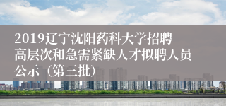 2019辽宁沈阳药科大学招聘高层次和急需紧缺人才拟聘人员公示（第三批）