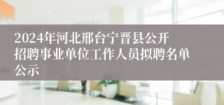 2024年河北邢台宁晋县公开招聘事业单位工作人员拟聘名单公示