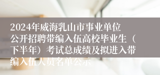 2024年威海乳山市事业单位公开招聘带编入伍高校毕业生（下半年）考试总成绩及拟进入带编入伍人员名单公示