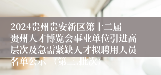 2024贵州贵安新区第十二届贵州人才博览会事业单位引进高层次及急需紧缺人才拟聘用人员名单公示 （第三.批次）