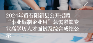 2024年黄石阳新县公开招聘“事业编制企业用”急需紧缺专业高学历人才面试及综合成绩公示