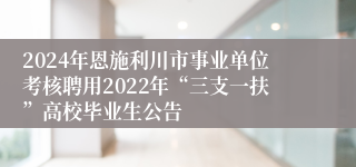2024年恩施利川市事业单位考核聘用2022年“三支一扶”高校毕业生公告