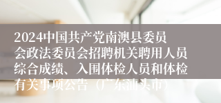 2024中国共产党南澳县委员会政法委员会招聘机关聘用人员综合成绩、入围体检人员和体检有关事项公告（广东汕头市）