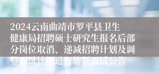 2024云南曲靖市罗平县卫生健康局招聘硕士研究生报名后部分岗位取消、递减招聘计划及调整面试比例进行等额面试公告