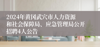 2024年黄冈武穴市人力资源和社会保障局、应急管理局公开招聘4人公告