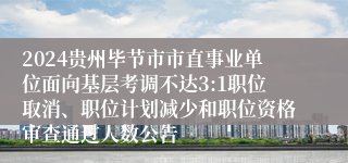 2024贵州毕节市市直事业单位面向基层考调不达3:1职位取消、职位计划减少和职位资格审查通过人数公告