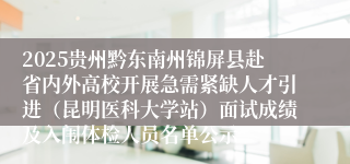 2025贵州黔东南州锦屏县赴省内外高校开展急需紧缺人才引进（昆明医科大学站）面试成绩及入闱体检人员名单公示