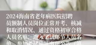 2024海南省老年病医院招聘员额制人员岗位正常开考、核减和取消情况、通过资格初审合格人员名单、进入笔试环节人员名单、参加考试确认事项公告（第4号）