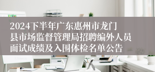 2024下半年广东惠州市龙门县市场监督管理局招聘编外人员面试成绩及入围体检名单公告