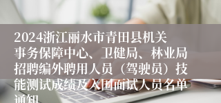 2024浙江丽水市青田县机关事务保障中心、卫健局、林业局招聘编外聘用人员（驾驶员）技能测试成绩及入围面试人员名单通知