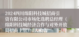 2024四川绵阳科技城招商引资有限公司市场化选聘总经理（绵阳科技城经济合作与对外开放局招商主管）1人公告