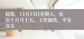 简报，11月15日星期五，农历十月月十五，工作愉快，平安喜乐