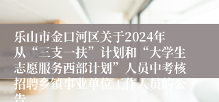 乐山市金口河区关于2024年从“三支一扶”计划和“大学生志愿服务西部计划”人员中考核招聘乡镇事业单位工作人员的公告