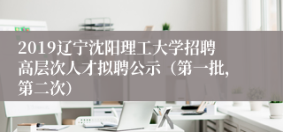 2019辽宁沈阳理工大学招聘高层次人才拟聘公示（第一批，第二次）