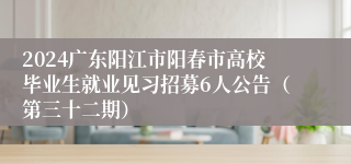 2024广东阳江市阳春市高校毕业生就业见习招募6人公告（第三十二期）