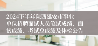 2024下半年陕西延安市事业单位招聘面试人员笔试成绩、面试成绩、考试总成绩及体检公告