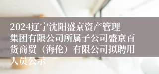 2024辽宁沈阳盛京资产管理集团有限公司所属子公司盛京百货商贸（海伦）有限公司拟聘用人员公示