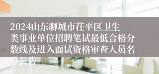 2024山东聊城市茌平区卫生类事业单位招聘笔试最低合格分数线及进入面试资格审查人员名单公告