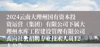 2024云南大理州国有资本投资运营（集团）有限公司下属大理州水库工程建设管理有限公司面向社会招聘专业技术人员12人公告