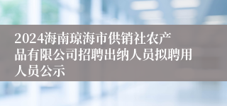2024海南琼海市供销社农产品有限公司招聘出纳人员拟聘用人员公示