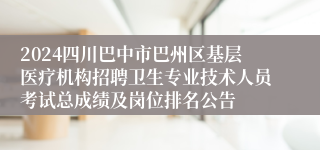 2024四川巴中市巴州区基层医疗机构招聘卫生专业技术人员考试总成绩及岗位排名公告