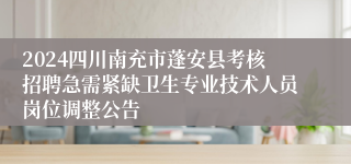 2024四川南充市蓬安县考核招聘急需紧缺卫生专业技术人员岗位调整公告