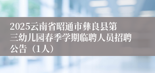 2025云南省昭通市彝良县第三幼儿园春季学期临聘人员招聘公告（1人）
