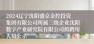 2024辽宁沈阳盛京金控投资集团有限公司所属三级企业沈阳数字产业研究院有限公司拟聘用人员公示