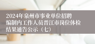 2024年泉州市事业单位招聘编制内工作人员晋江市岗位体检结果通告公示（七）