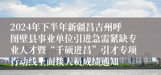 2024年下半年新疆昌吉州呼图壁县事业单位引进急需紧缺专业人才暨“千硕进昌”引才专项行动线上面谈人员成绩通知