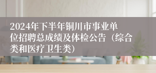 2024年下半年铜川市事业单位招聘总成绩及体检公告（综合类和医疗卫生类）