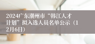 2024广东潮州市“韩江人才计划”拟入选人员名单公示（12月6日）