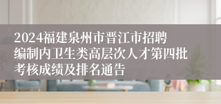 2024福建泉州市晋江市招聘编制内卫生类高层次人才第四批考核成绩及排名通告