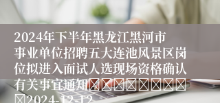 2024年下半年黑龙江黑河市事业单位招聘五大连池风景区岗位拟进入面试人选现场资格确认有关事宜通知									2024-12-12