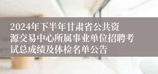 2024年下半年甘肃省公共资源交易中心所属事业单位招聘考试总成绩及体检名单公告